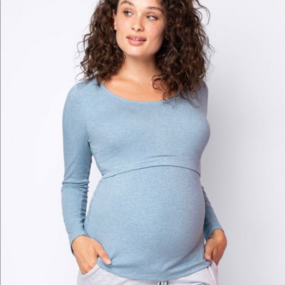 Seraphine Blue Long Sleeve Nursing Top